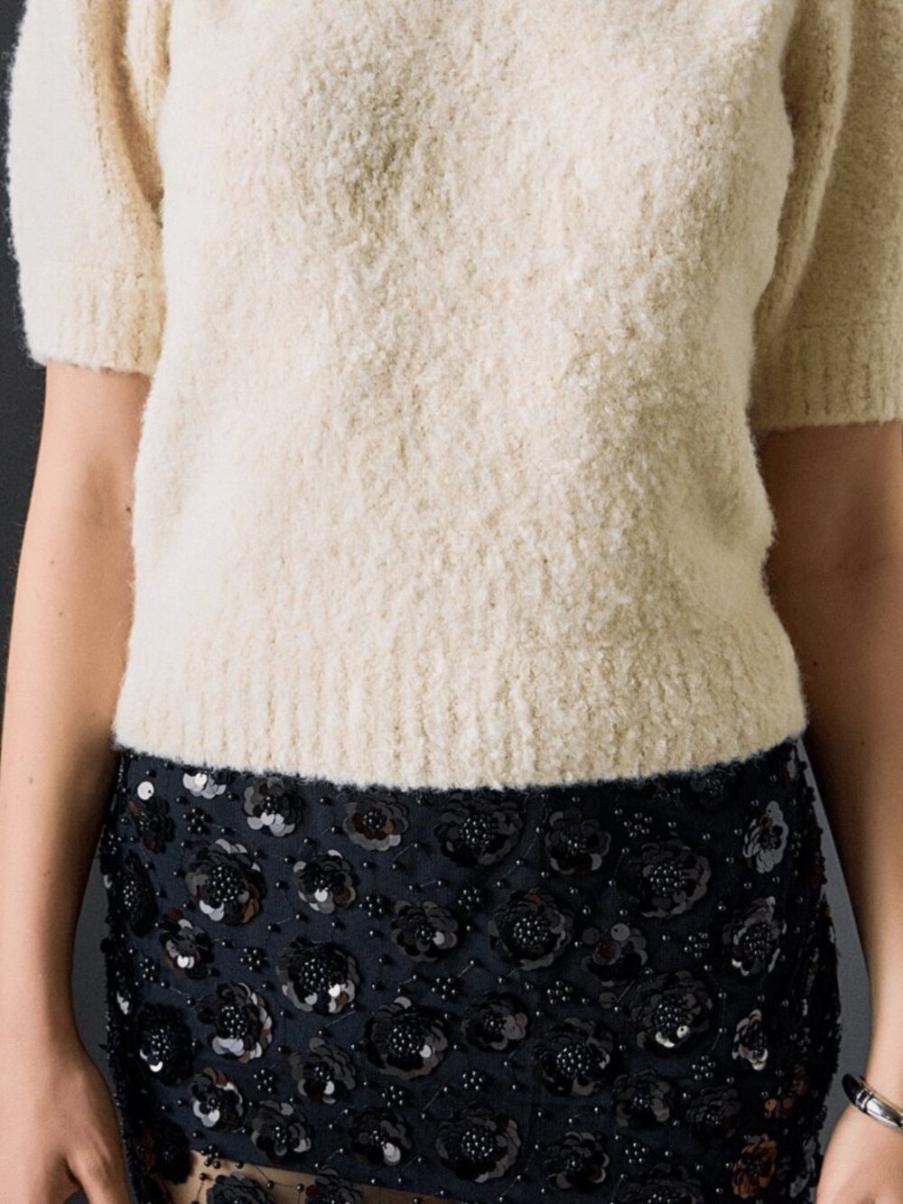 English Factory Holiday Bling Flower Sequin Sheer Black Midi Skirt NEW NWT $120 - Picture 8 of 8